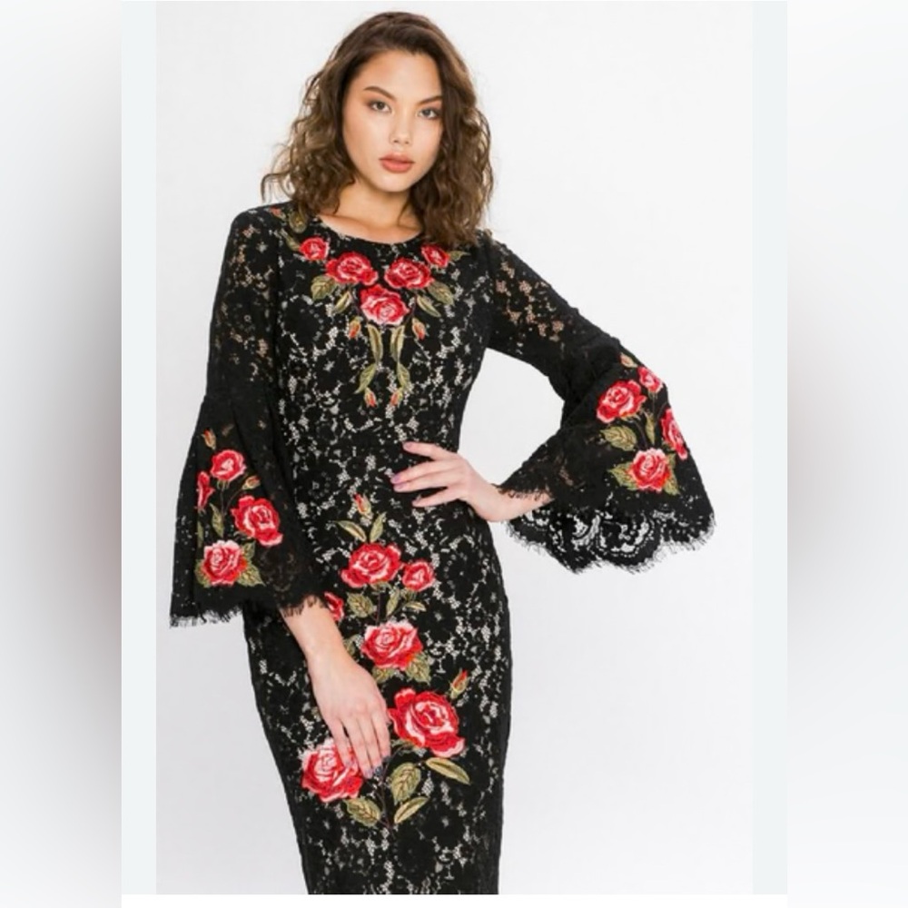 Fiesta Rose Embroidered Dress size S